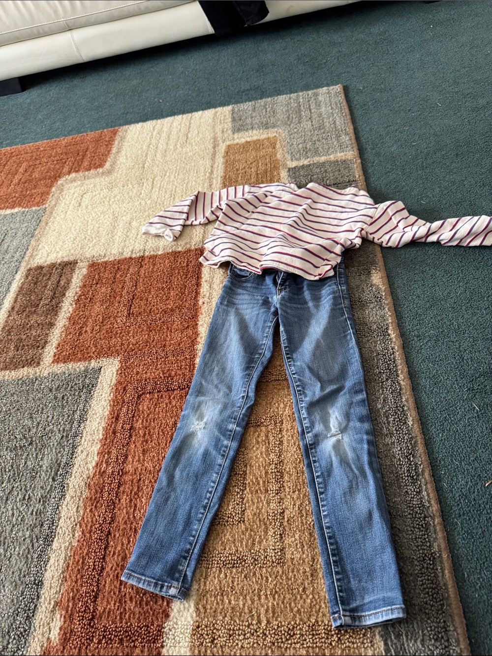 Kids Pink-Striped Top with Blue Skinny Jeans Matching Set